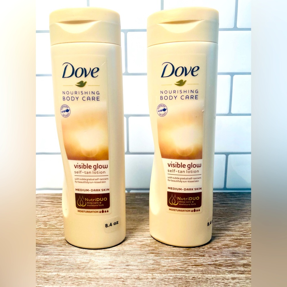 Lot of 2 Dove Visible Glow Self-Tan Lotion  8.4 OZ Each NEW Medium to Dark